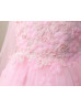 Long Sleeves Pink Pearl Embellished Flower Girl Dress